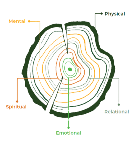 Leader health wheel — five dimensions: Physical, Mental, Emotional, Relational, Spiritual